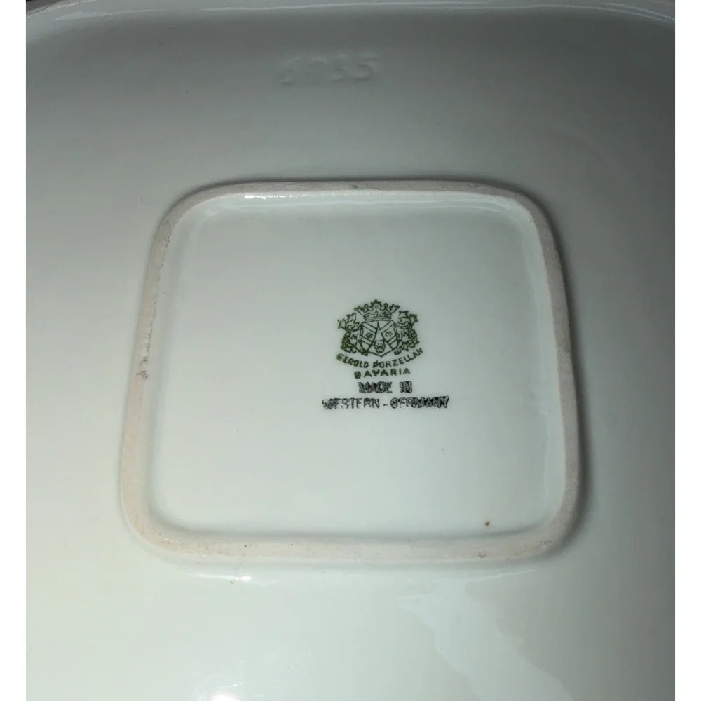 Vtg Bavaria Gerold Porzellan‎ White/Green Serving Dish Gold Gilt W Germany